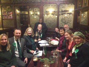 Green candidates Fergal McEntee, Glyn Goodwin and Lois Davis with the campaign team before the count on 12 December